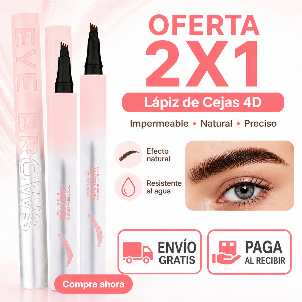 EYEBROW-LÁPIZ CEJAS IMPERMEABLE 4D OFERTA 2X1 + MINI CEPILLO GRATIS