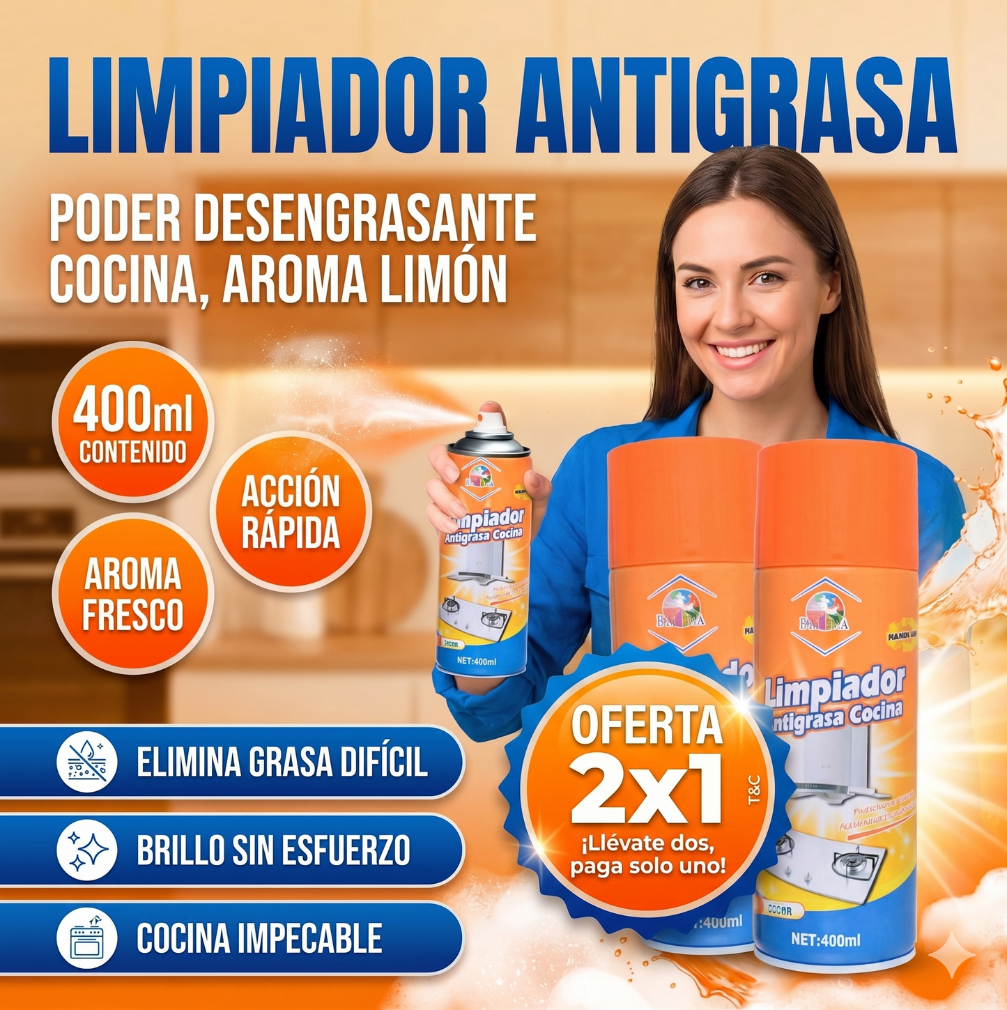 ANTI GRASA LIMPIADOR EN ESPUMA ACTIVA AROMATIZANTE-OFERTA 2x1