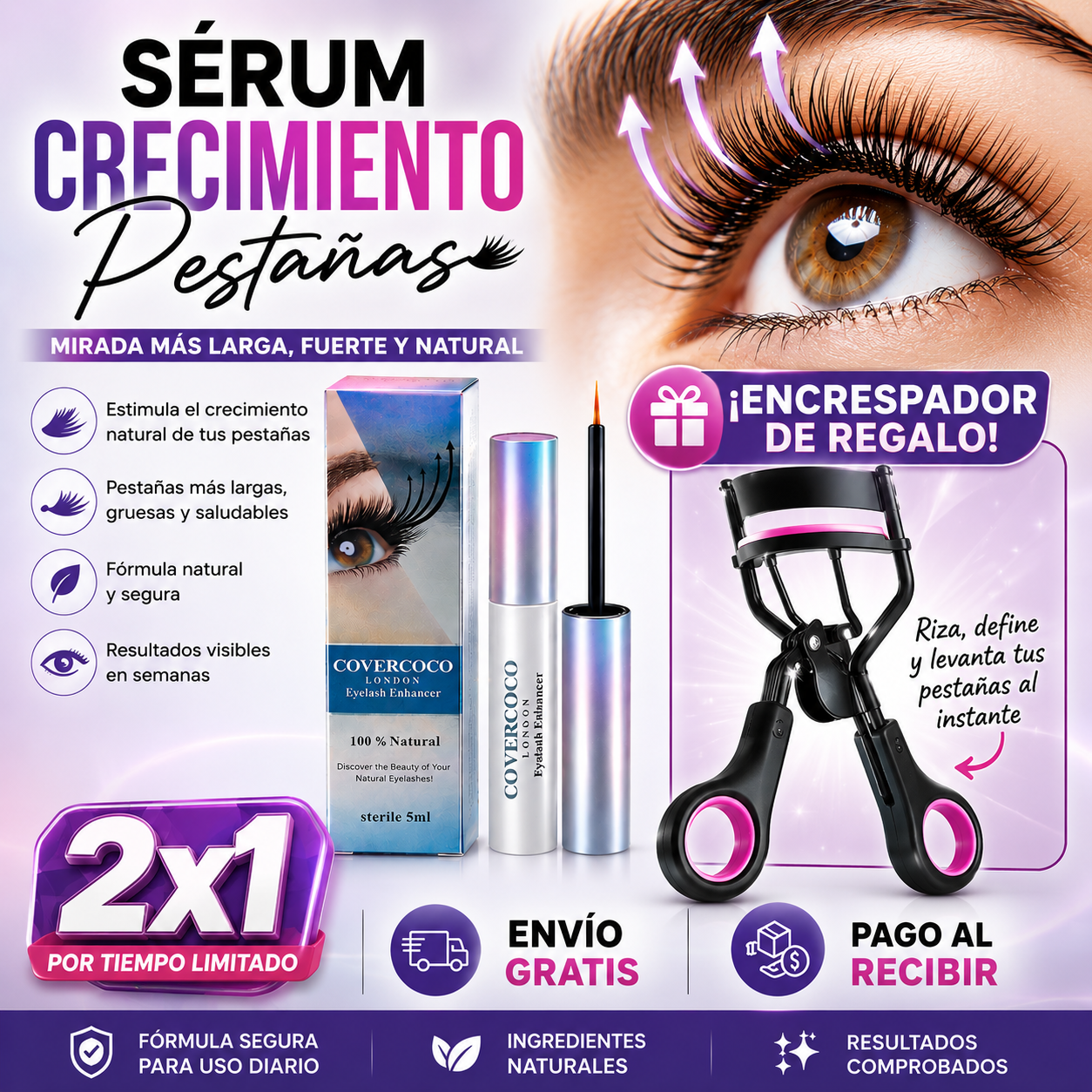 SERUM CRECIMIENTO DE PESTAÑAS PREMIUM OFERTA 2X1 + ENCRESPADOR
