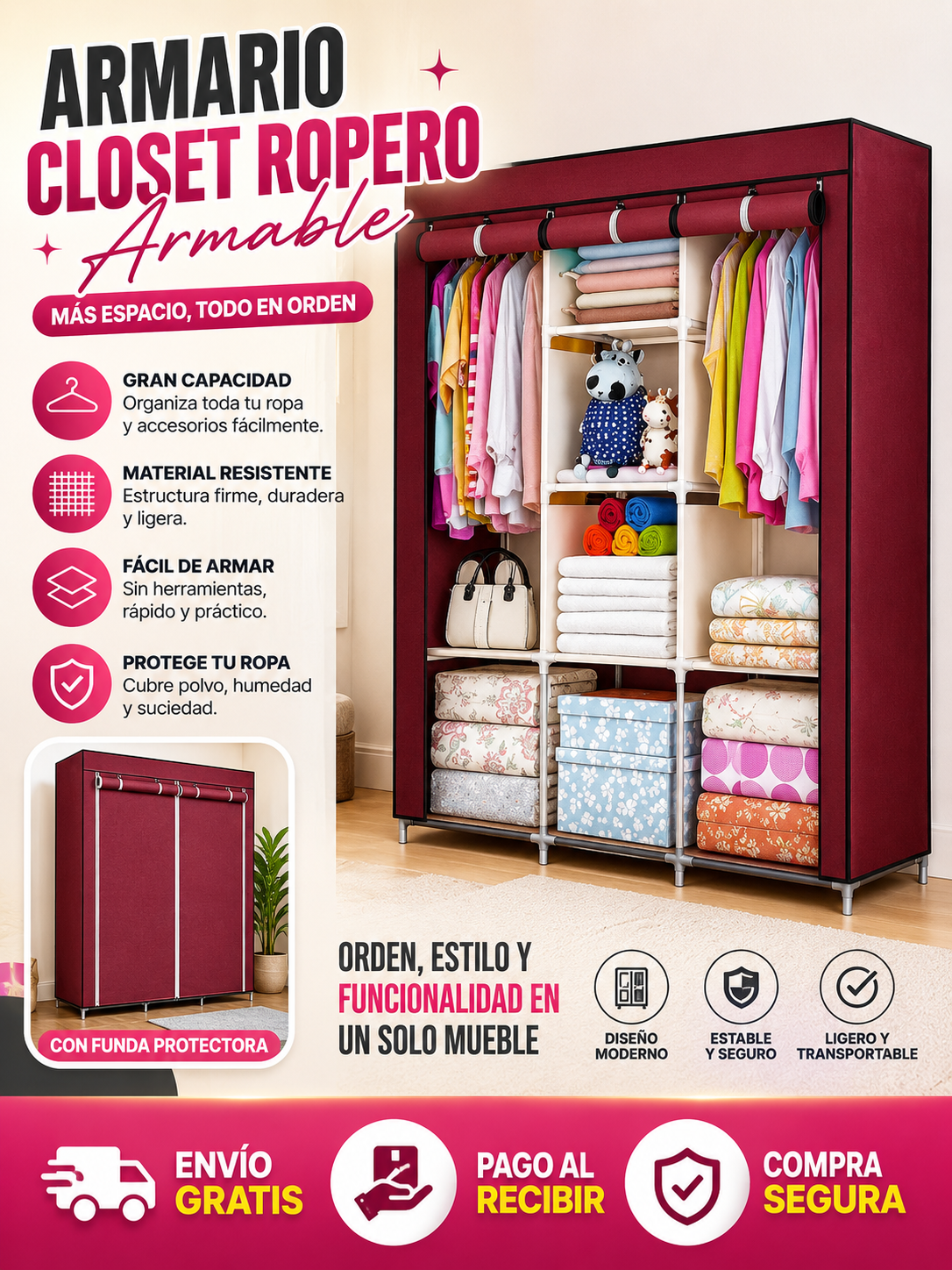ARMARIO ROPERO CLOSET ARMABLE OFERTA + COLGADORES DE REGALO